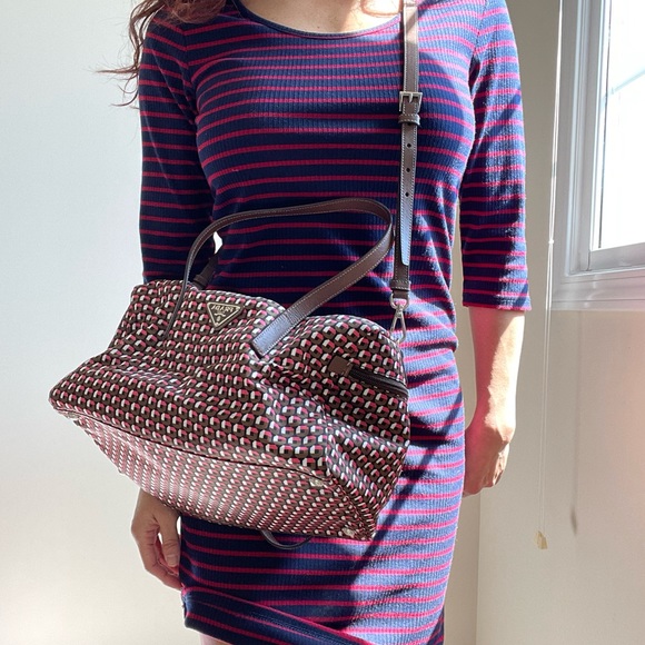 Prada Tessuto Stampat hand bag with leather shoulder strap - Picture 5 of 13